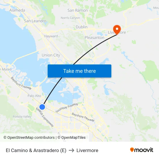 El Camino & Arastradero (E) to Livermore map
