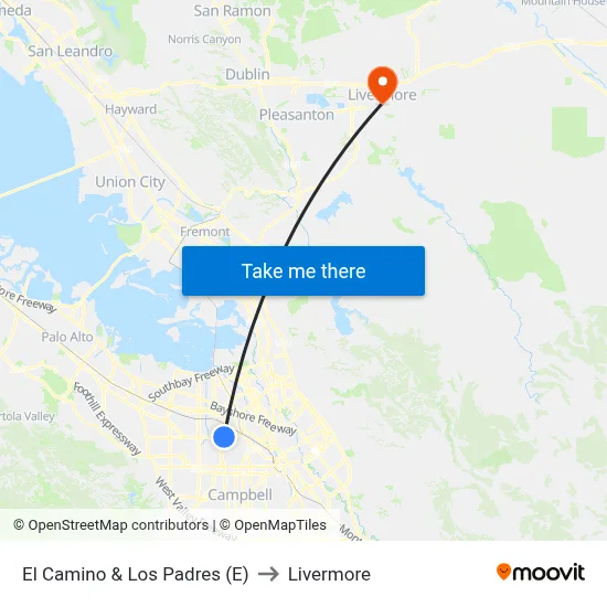 El Camino & Los Padres (E) to Livermore map