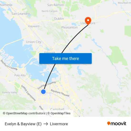 Evelyn & Bayview (E) to Livermore map
