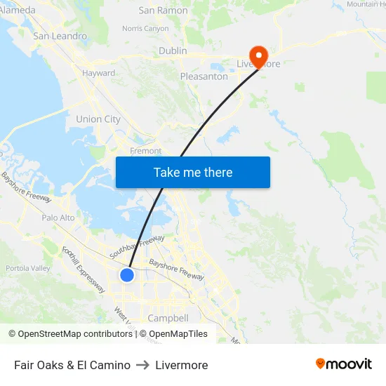 Fair Oaks & El Camino to Livermore map