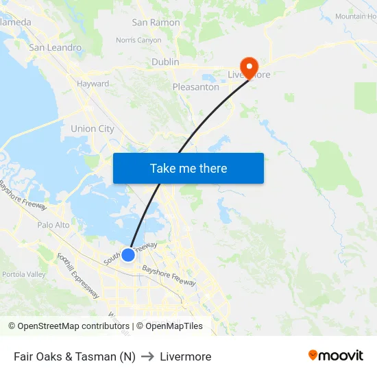 Fair Oaks & Tasman (N) to Livermore map