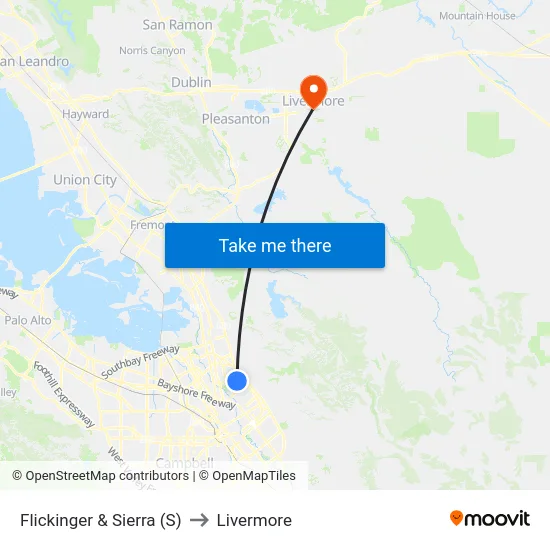Flickinger & Sierra (S) to Livermore map
