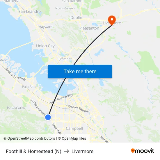 Foothill & Homestead (N) to Livermore map