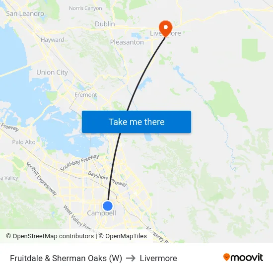 Fruitdale & Sherman Oaks (W) to Livermore map