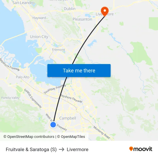 Fruitvale & Saratoga (S) to Livermore map