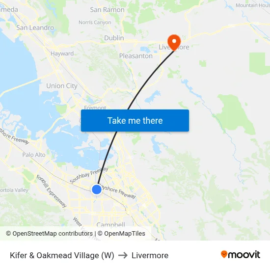 Kifer & Oakmead Village (W) to Livermore map