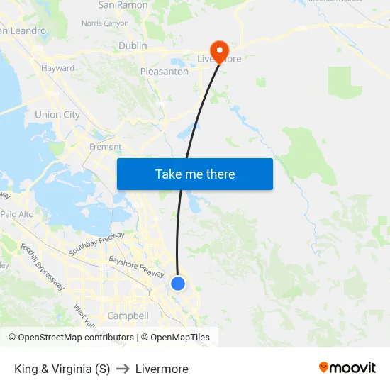King & Virginia (S) to Livermore map