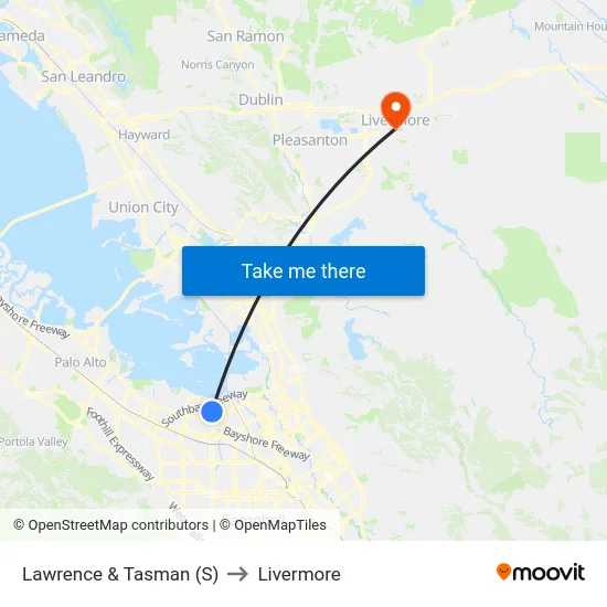 Lawrence & Tasman (S) to Livermore map
