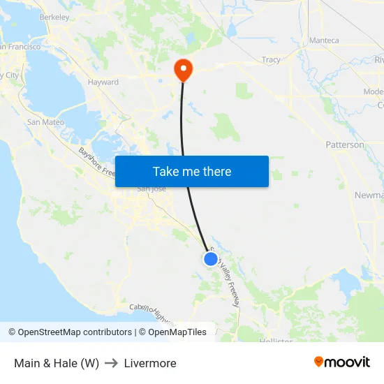 Main & Hale (W) to Livermore map