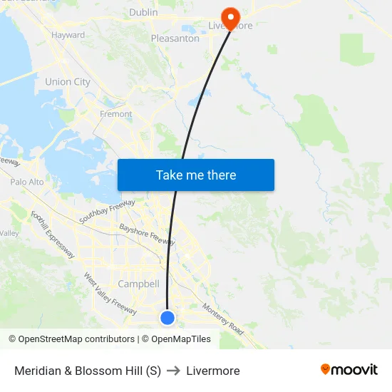 Meridian & Blossom Hill (S) to Livermore map