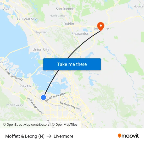 Moffett & Leong (N) to Livermore map