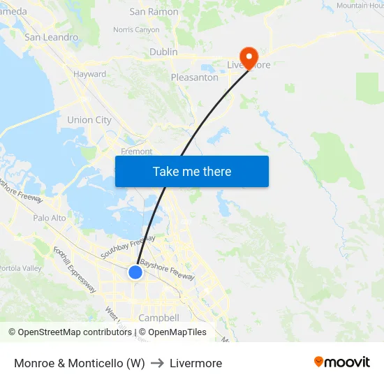 Monroe & Monticello (W) to Livermore map