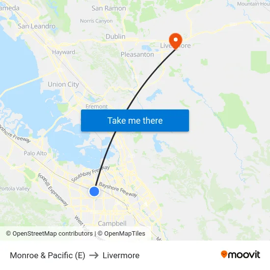 Monroe & Pacific (E) to Livermore map