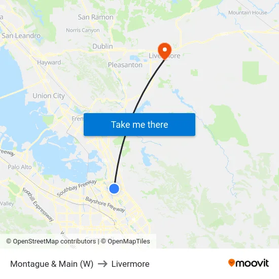 Montague & Main (W) to Livermore map