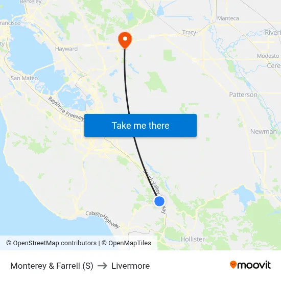 Monterey & Farrell (S) to Livermore map