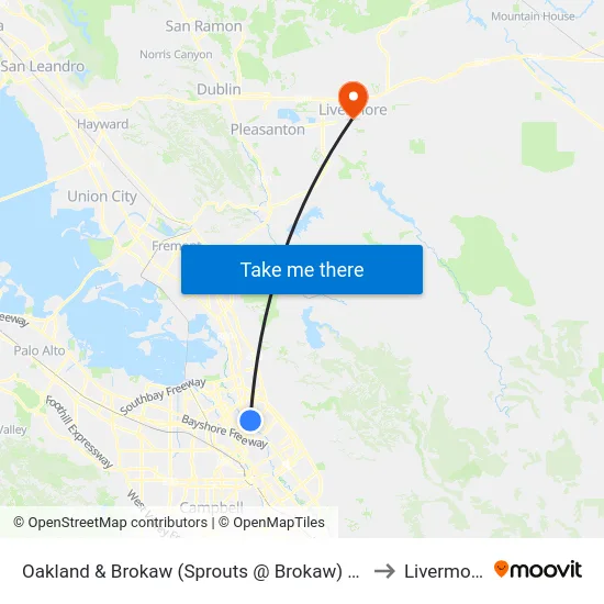 Oakland & Brokaw (Sprouts @ Brokaw) (S) to Livermore map