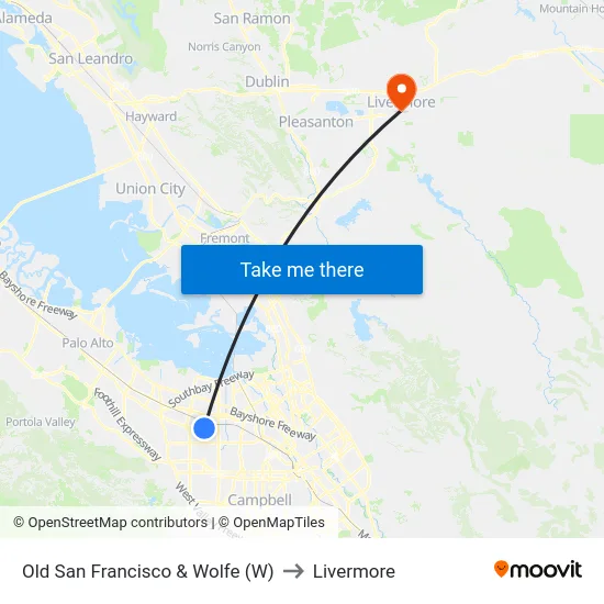 Old San Francisco & Wolfe (W) to Livermore map