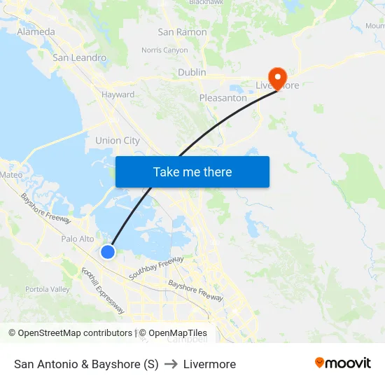 San Antonio & Bayshore (S) to Livermore map