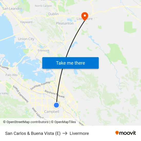 San Carlos & Buena Vista (E) to Livermore map