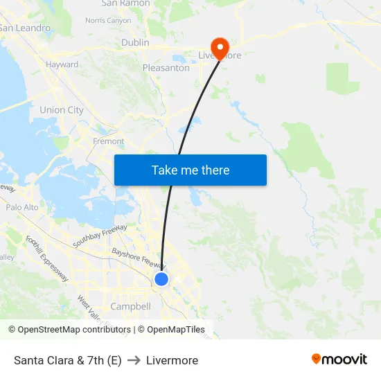 Santa Clara & 7th (E) to Livermore map