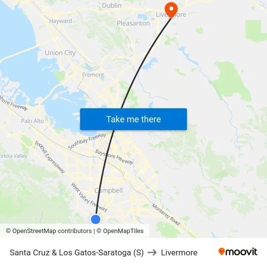 Santa Cruz & Los Gatos-Saratoga (S) to Livermore map