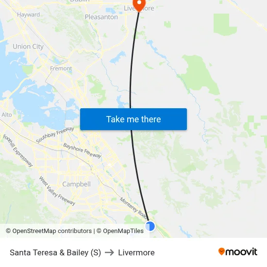 Santa Teresa & Bailey (S) to Livermore map
