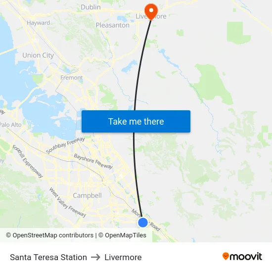 Santa Teresa Station to Livermore map