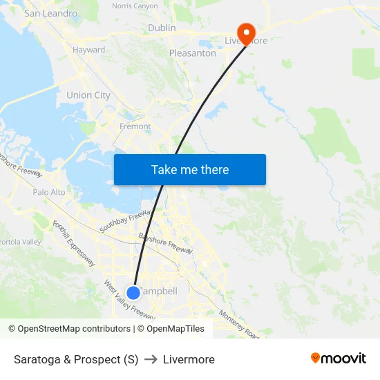 Saratoga & Prospect (S) to Livermore map