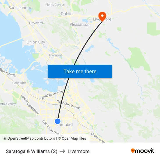 Saratoga & Williams (S) to Livermore map