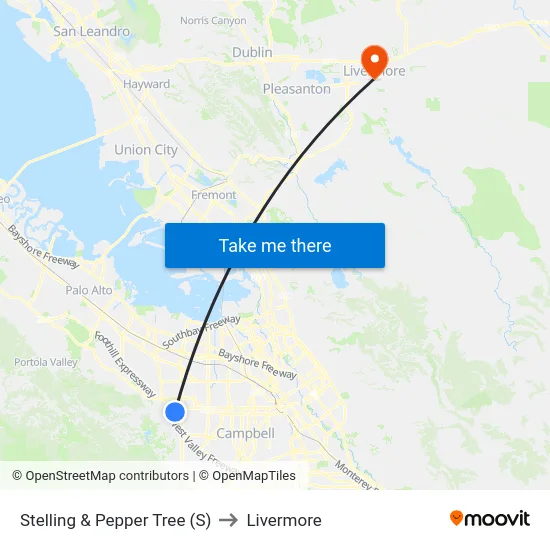 Stelling & Pepper Tree (S) to Livermore map