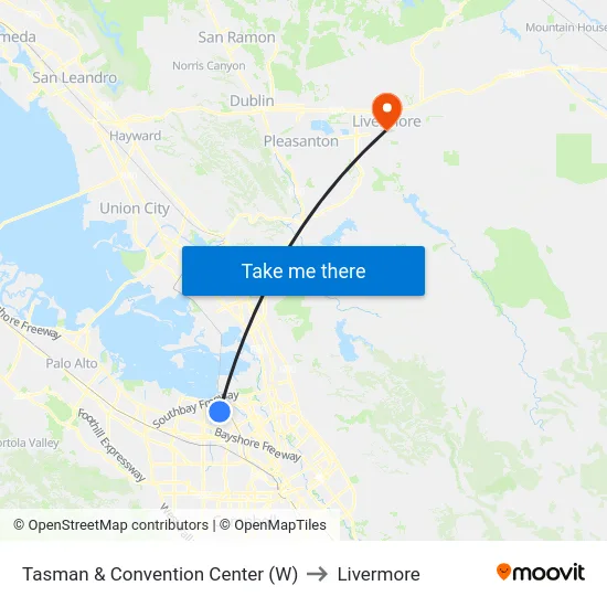 Tasman & Convention Center (W) to Livermore map