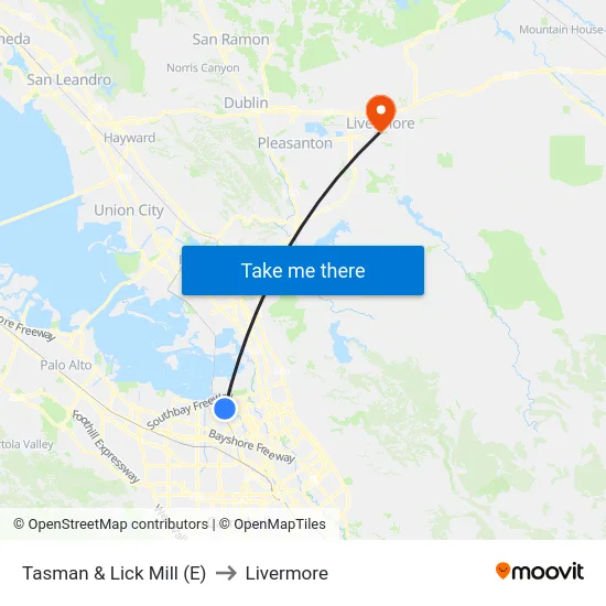 Tasman & Lick Mill (E) to Livermore map