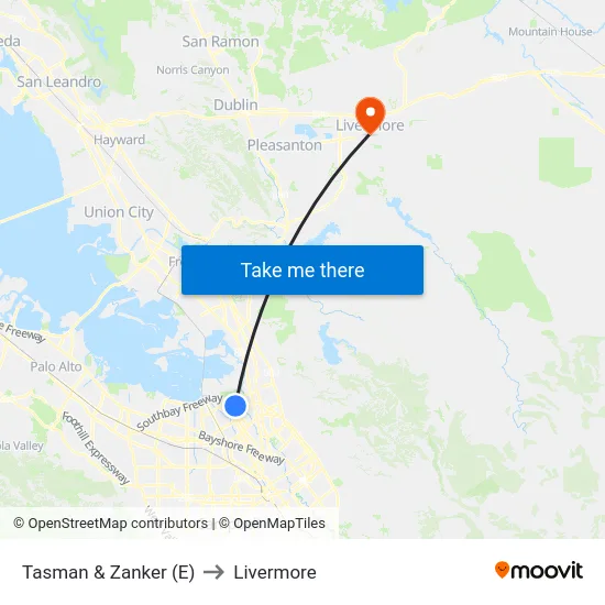 Tasman & Zanker (E) to Livermore map