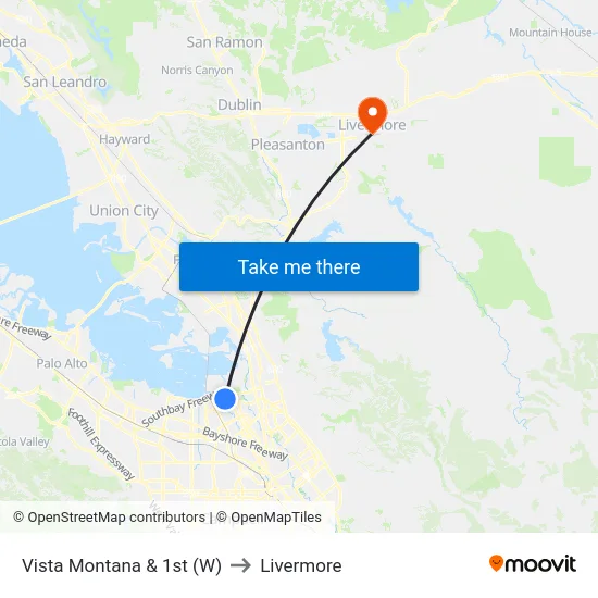 Vista Montana & 1st (W) to Livermore map
