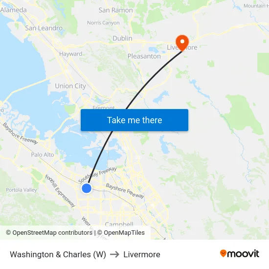 Washington & Charles (W) to Livermore map