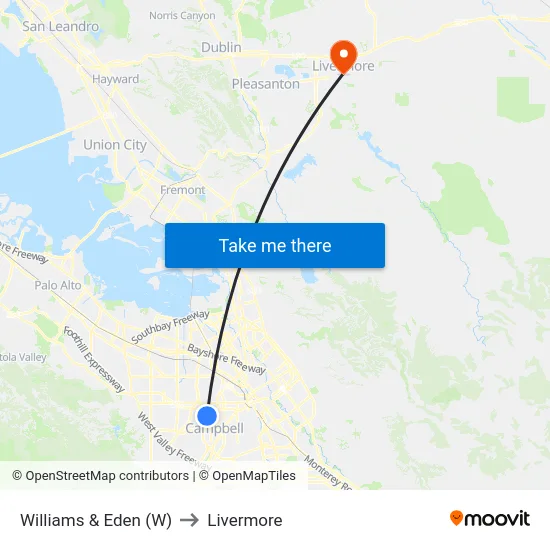 Williams & Eden (W) to Livermore map