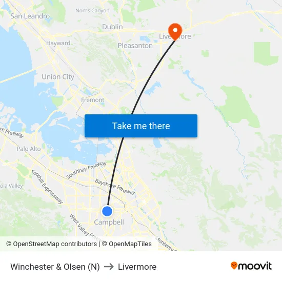 Winchester & Olsen (N) to Livermore map