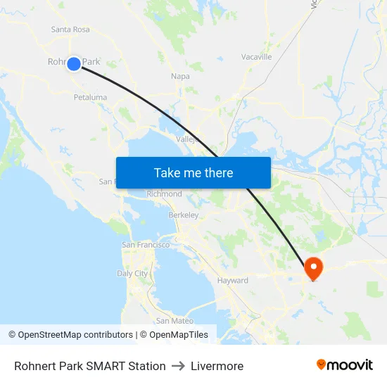 Rohnert Park SMART Station to Livermore map