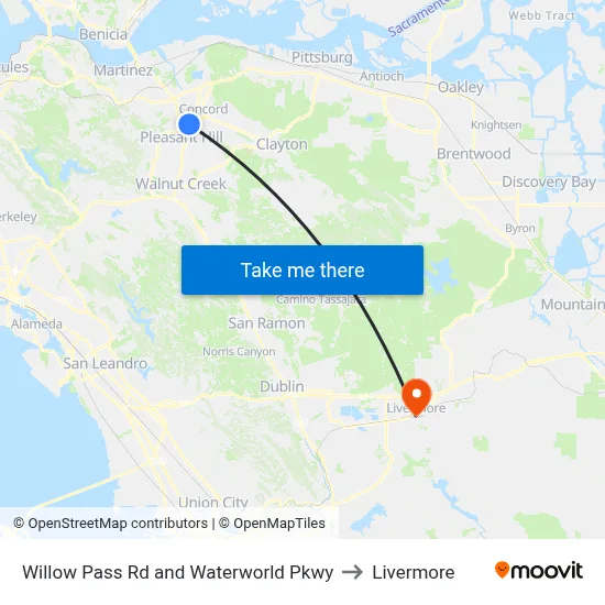 Willow Pass Rd and Waterworld Pkwy to Livermore map