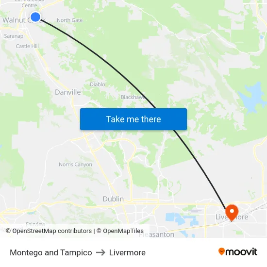 Montego and Tampico to Livermore map