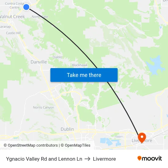 Ygnacio Valley Rd and Lennon Ln to Livermore map