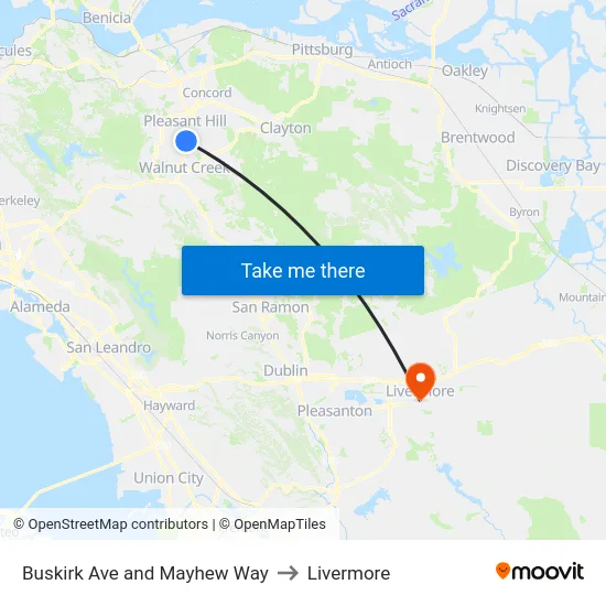 Buskirk Ave and Mayhew Way to Livermore map