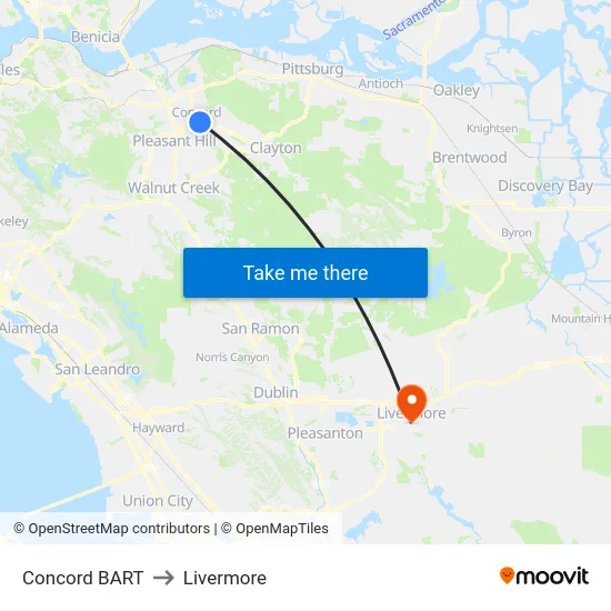 Concord BART to Livermore map