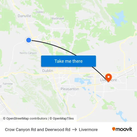 Crow Canyon Rd and Deerwood Rd to Livermore map