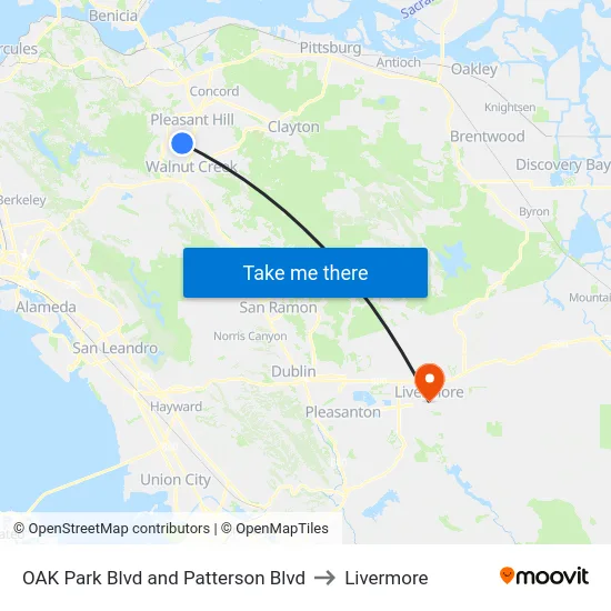 OAK Park Blvd and Patterson Blvd to Livermore map