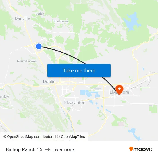 Bishop Ranch 15 to Livermore map