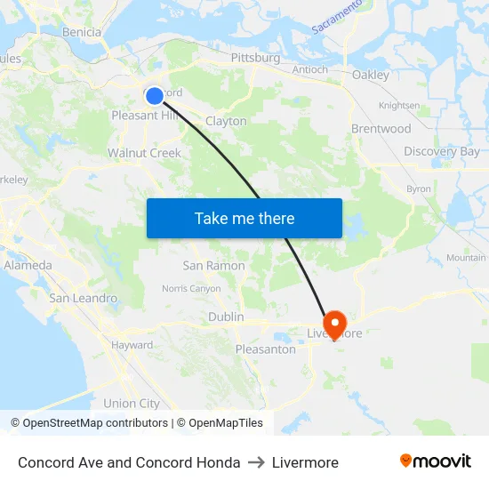 Concord Ave and Concord Honda to Livermore map