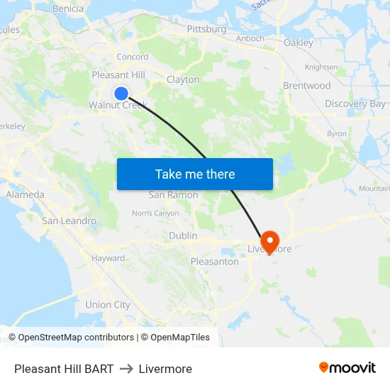 Pleasant Hill BART to Livermore map