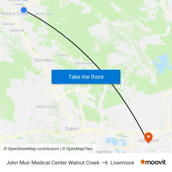 John Muir Medical Center Walnut Creek to Livermore map