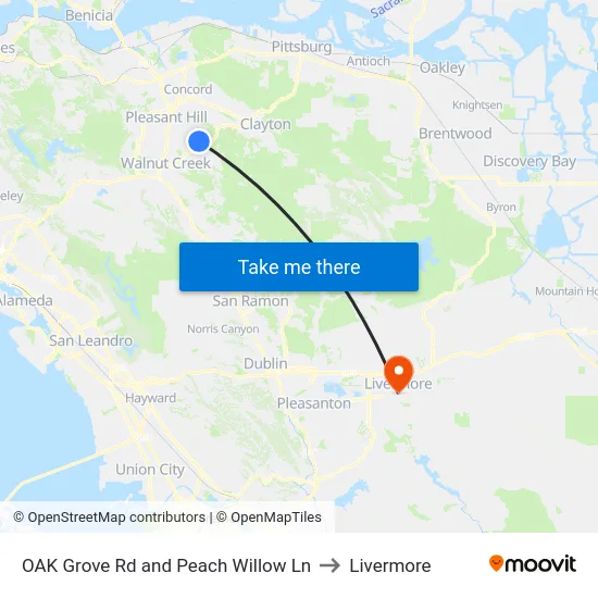 OAK Grove Rd and Peach Willow Ln to Livermore map